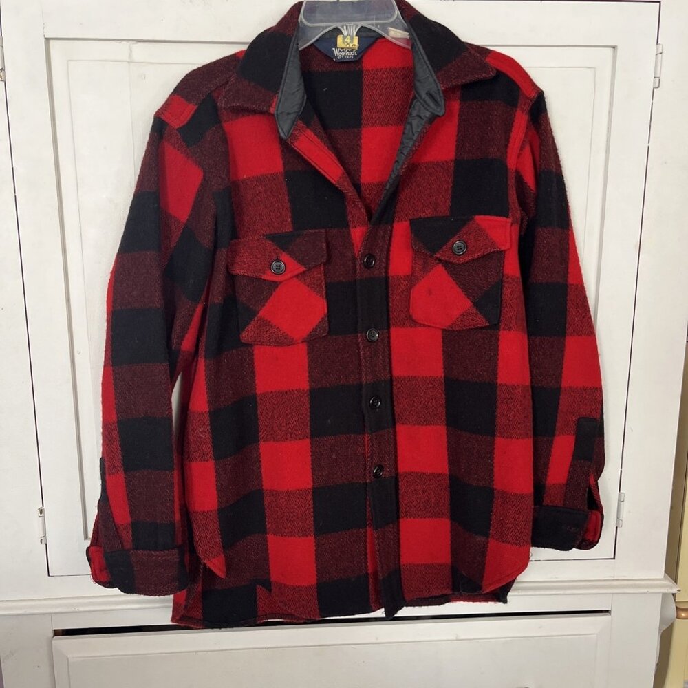 Vintage Woolrich Heavy Shirt Jacket Buffalo Plaid Shirt M Red Black Wool